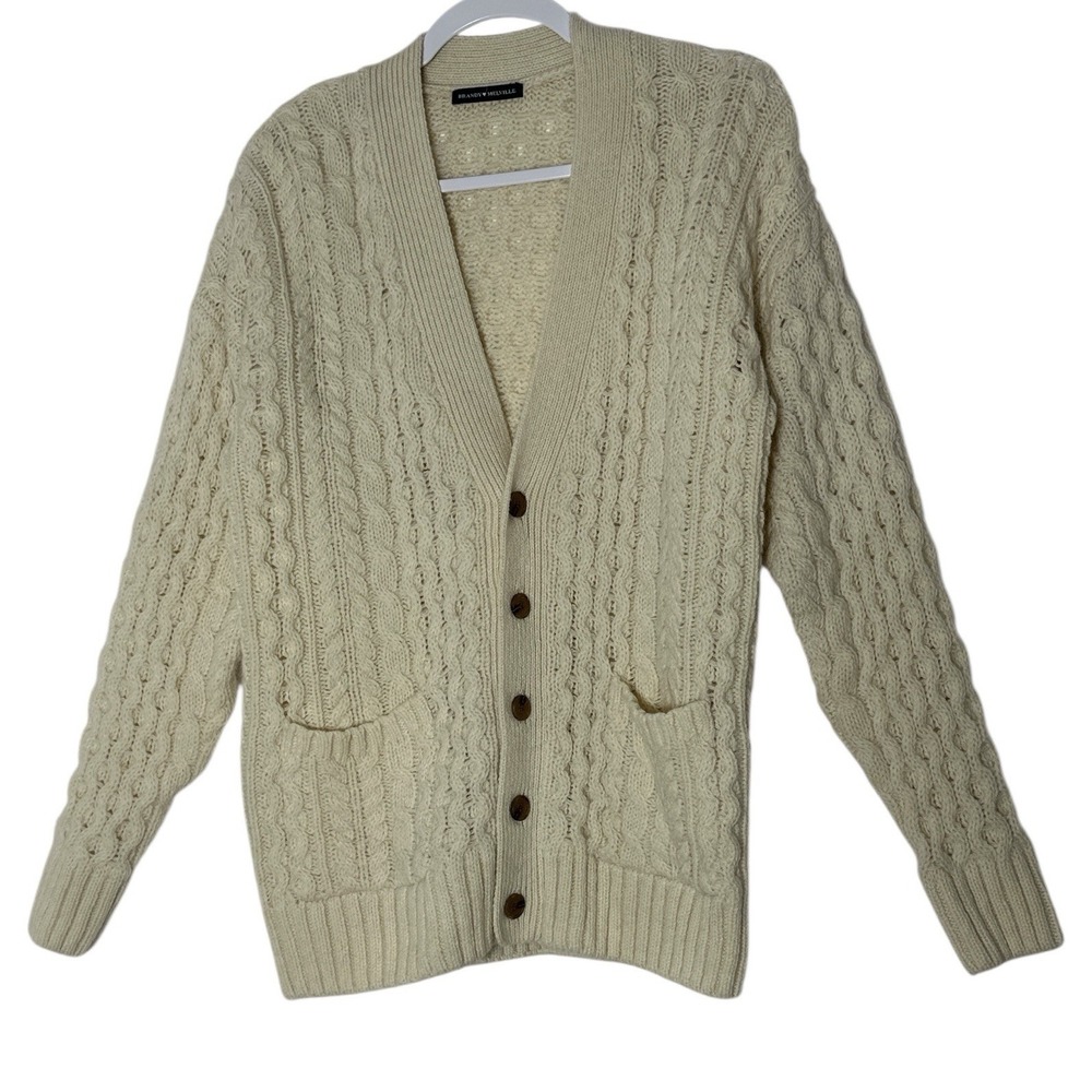Brandy Melville Cardigan Women's M/L Wool Blend Cable Knit Stretch Pockets